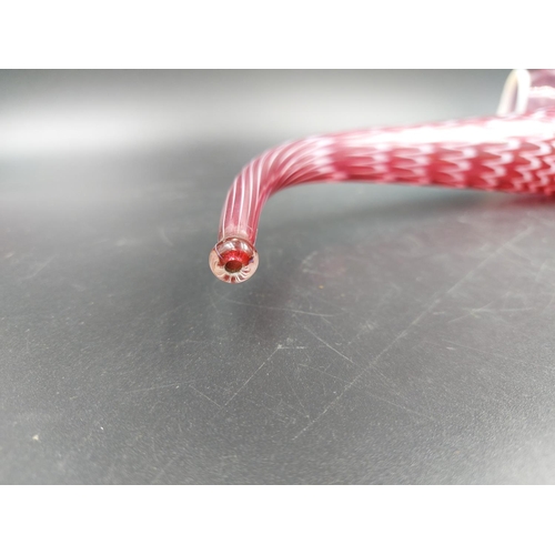 408A - A 19th century Nailsea cranberry and white swirl glass pipe - approx. 38cm long