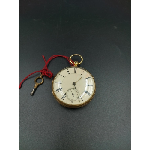 210 - A 19th century hallmarked Chester 18ct gold open face key wind pocket watch with white enamelled fac... 