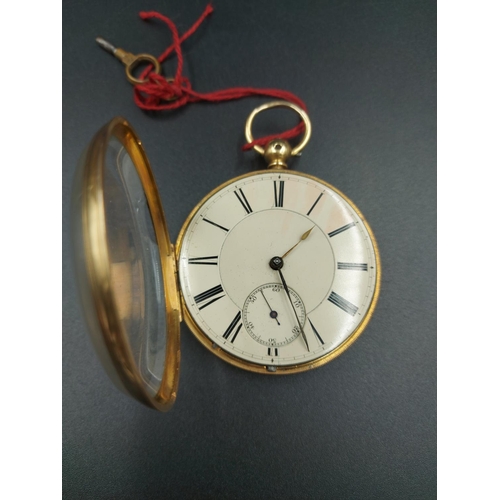 210 - A 19th century hallmarked Chester 18ct gold open face key wind pocket watch with white enamelled fac... 