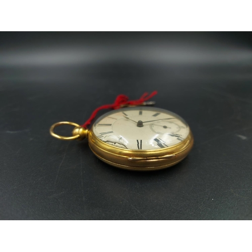 210 - A 19th century hallmarked Chester 18ct gold open face key wind pocket watch with white enamelled fac... 