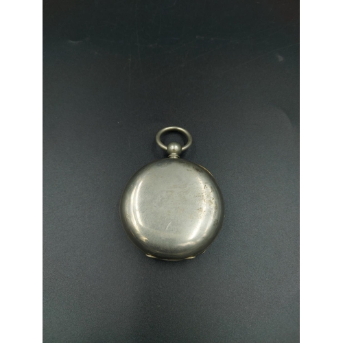 212 - A J.W. Reeves of Bawtry white metal pocket watch - approx. 8cm high x 5cm diameter