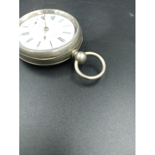 212 - A J.W. Reeves of Bawtry white metal pocket watch - approx. 8cm high x 5cm diameter