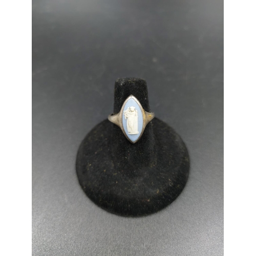 240 - Two silver ladies rings, one Wedgwood blue Jasperware, size N½ and one opal, size P½ - approx. gross... 