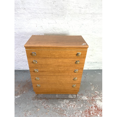 649 - A Schreiber teak effect chest of five drawers - approx. 103cm high x 80cm wide x 42cm deep