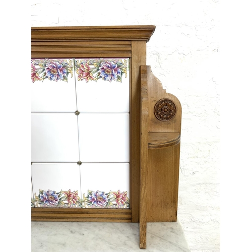 680 - A Griddle & Smith of Truro Aesthetic movement satinwood and oak washstand with white marble top and ... 