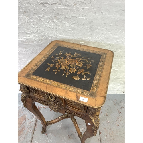 698 - A French Louis XV style inlaid walnut centre table with gilt metal relief - approx. 90cm high x 50.5... 