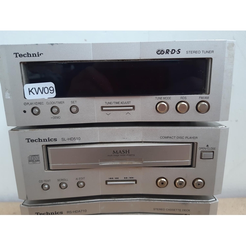 1018 - Four items of Technics stereo mini hi-fi, one ST-HD510 tuner, one SL-HD510 CD player, one RS-HDA710 ... 