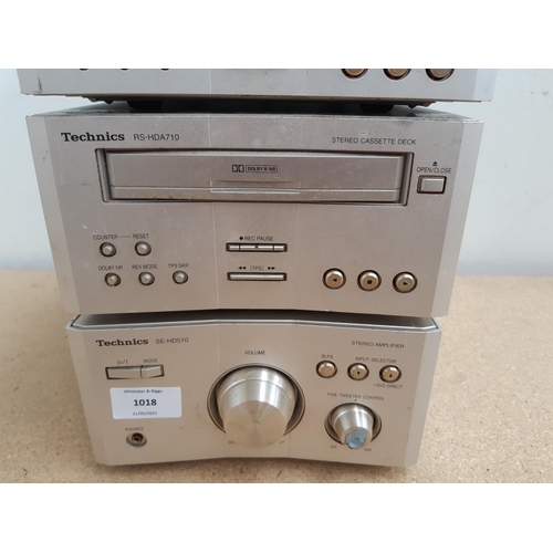 1018 - Four items of Technics stereo mini hi-fi, one ST-HD510 tuner, one SL-HD510 CD player, one RS-HDA710 ... 