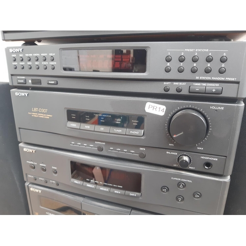 1030 - A Sony LBT-D307CD compact stereo hi-fi system comprising CDP-C322M five disc CD player - made in Jap... 