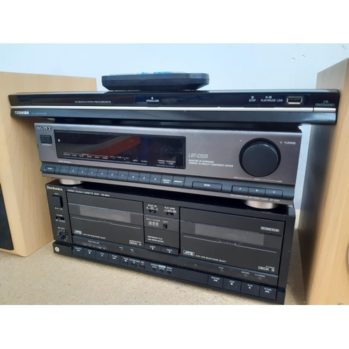 1039 - Four items, one pair of TDL Nucleus KV1 4-8Ω bookshelf hi-fi speakers, one Technics RS-X844 twin cas... 