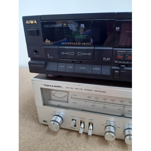 1044 - Two items of vintage stereo hi-fi, one Aiwa AD-WX808K cassette deck and one Realistic STA-64 two ban... 