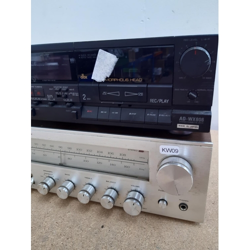 1044 - Two items of vintage stereo hi-fi, one Aiwa AD-WX808K cassette deck and one Realistic STA-64 two ban... 