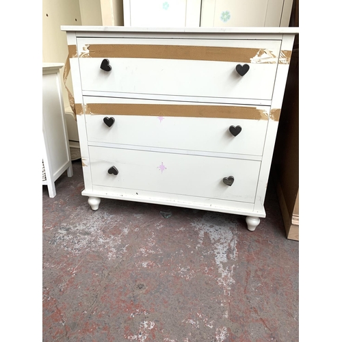 771 - Five pieces of modern painted furniture comprising cream painted double wardrobe, white painted doub... 