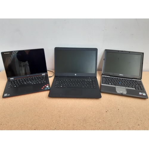 1068 - Three laptops, one Lenovo Yoga 2, one Hewlett Packard and one Dell Latitude D430