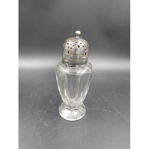 252 - Three items, one Art Deco cut glass 21cm perfume bottle with hallmarked Birmingham silver collar dat... 