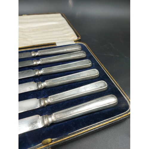 253 - A cased set of six Edwardian hallmarked Sheffield silver handled butter knives by James Barber, date... 