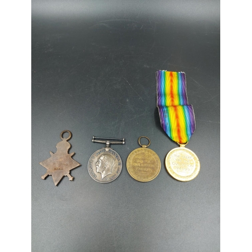 325 - Four WWI medals, one 1914 star awarded to PTE J. Dunne of the Royal Army Medical Corps, one 1914-191... 