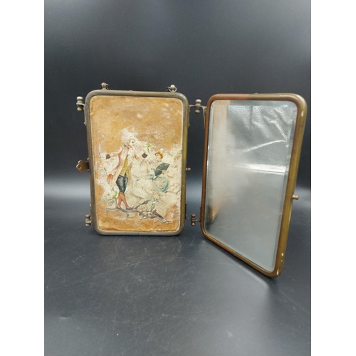 344 - A Victorian French triptych travel mirror with classical printed design - approx. 21cm high x 45cm w... 