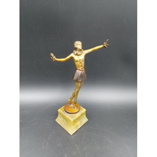 362 - An Art Deco Austrian Joseph Lorenzl gilt bronze sculpture modelled as a female dancer on onyx base -... 