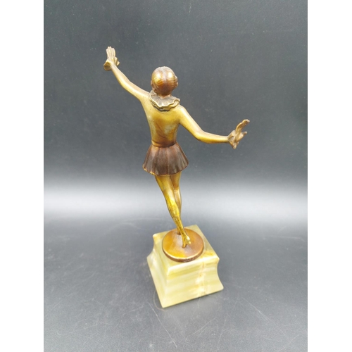 362 - An Art Deco Austrian Joseph Lorenzl gilt bronze sculpture modelled as a female dancer on onyx base -... 