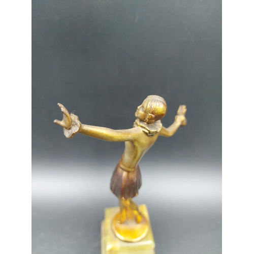 362 - An Art Deco Austrian Joseph Lorenzl gilt bronze sculpture modelled as a female dancer on onyx base -... 