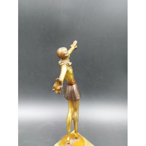 362 - An Art Deco Austrian Joseph Lorenzl gilt bronze sculpture modelled as a female dancer on onyx base -... 