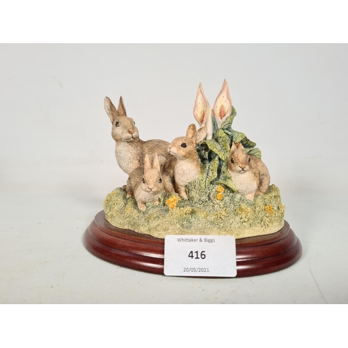 416 - Two Border Fine Arts figurines, one B0223 'Rabbit Family' and one A0004 'The Runner'