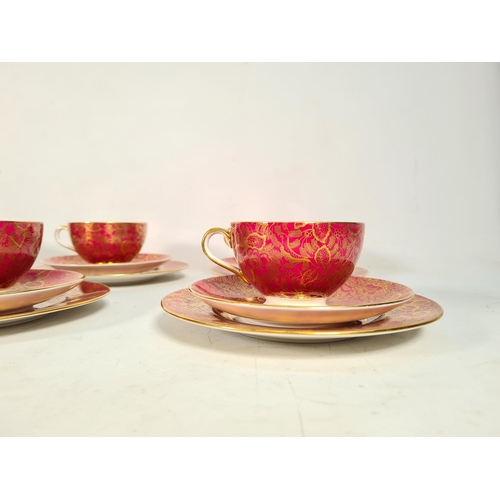 431 - A twenty one piece Minton 'Brocade' tea set comprising six teacups, six saucers, one sugar bowl, one... 