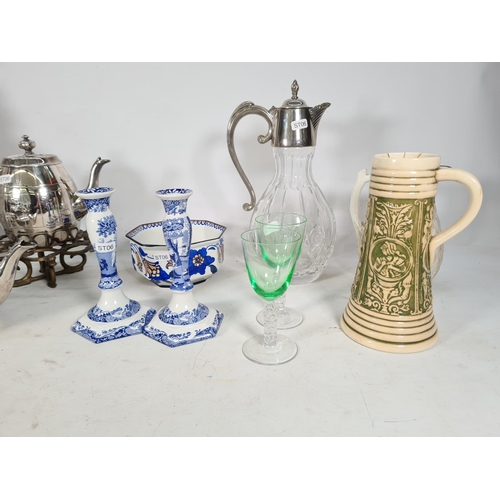 439 - A collection of various items to include a pair of Spode Italian design candle sticks, James Alban S... 