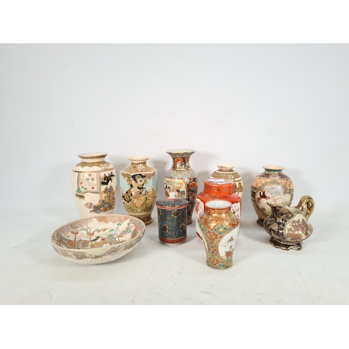 450 - Ten various pieces of Oriental Satsuma pottery to include six vases, one bowl, one jug and two lidde... 