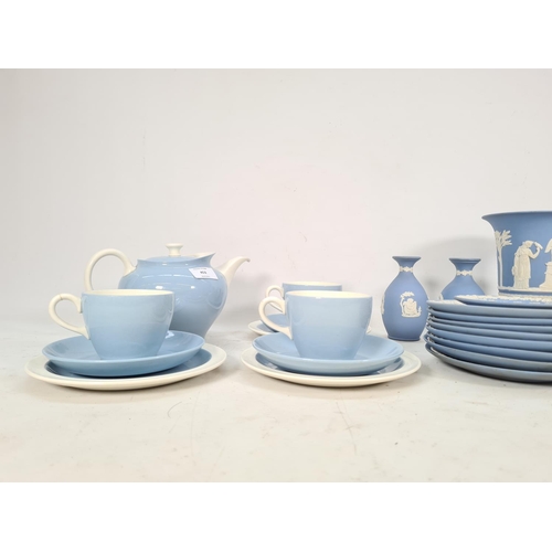 453 - A collection of various china to include eight Wedgwood pale blue Jasperware collectors plates - six... 