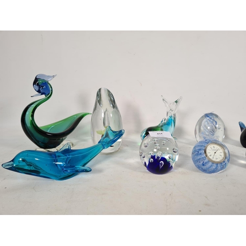 454 - Twelve various pieces of art glass to include Caithness paperweight, Caithness quartz clock/paperwei... 