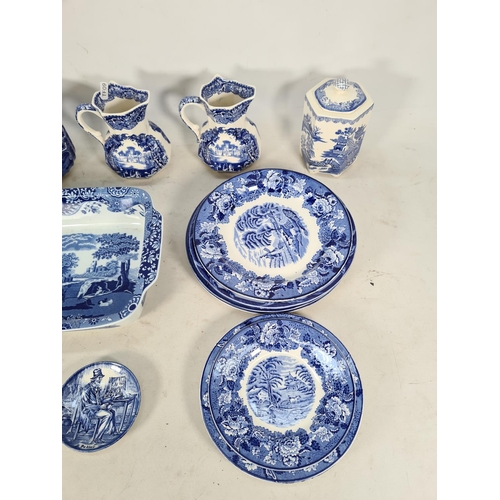 456 - A collection of various blue and white china to include two Mason's 'Vista' jugs, Spode 'Tower' desi... 