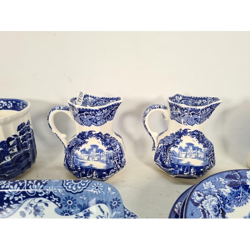 456 - A collection of various blue and white china to include two Mason's 'Vista' jugs, Spode 'Tower' desi... 