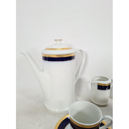 458 - A fourteen piece Leander 1946 RGK china DDE Boheme cobalt blue & gold coffee set comprising five cup... 