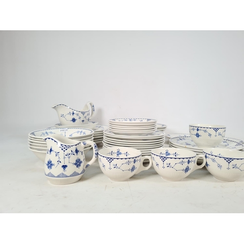 461 - Forty nine pieces of Furnivals Denmark blue pattern china comprising six teacups, gravy boat & stand... 