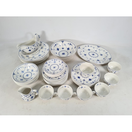 461 - Forty nine pieces of Furnivals Denmark blue pattern china comprising six teacups, gravy boat & stand... 