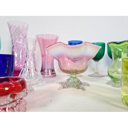 465 - A collection of various glassware to include Caithness pink crystal glass 18cm vase, Murano style pi... 