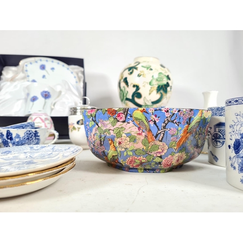 466 - A collection of various china to include Mason's Chartreuse vase, five pieces of Wedgwood blue Jaspe... 