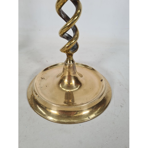 494 - A pair of vintage brass barley twist candlesticks - approx. 46.5cm high