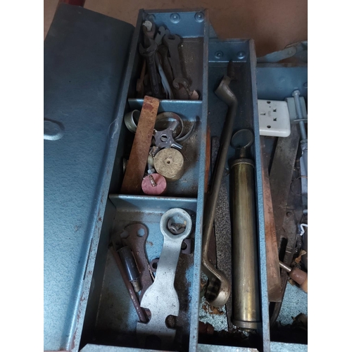 1237 - A blue metal cantilever tool box containing King Dick, Elora, Williams Superslim spanners, files, ti... 