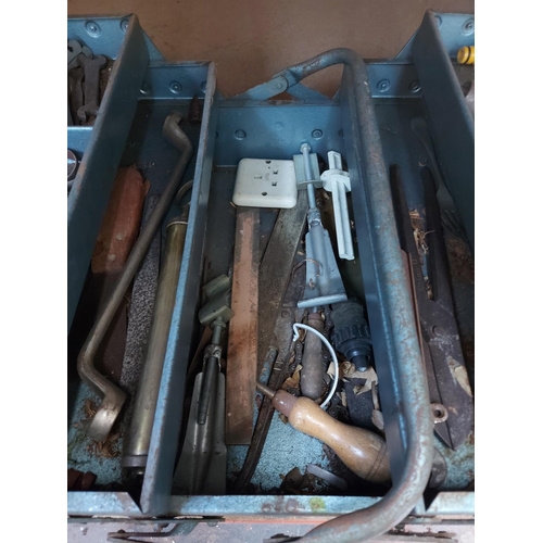 1237 - A blue metal cantilever tool box containing King Dick, Elora, Williams Superslim spanners, files, ti... 