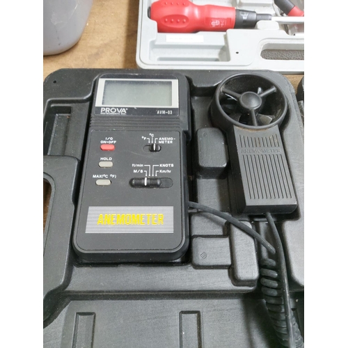 1298 - A mixed lot to include cased Prova model AVM03 anemometer, cased tools, Nu Power electric car polish... 