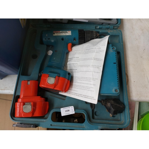 1336 - Three items, one cased blue Makita 6222D 9.6v cordless drill with two batteries and charger, one cas... 