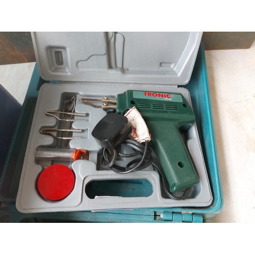 1336 - Three items, one cased blue Makita 6222D 9.6v cordless drill with two batteries and charger, one cas... 