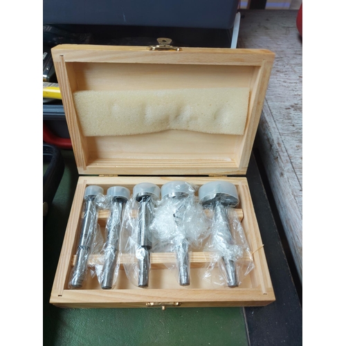 1340 - A mixed lot to include one black Micronta electrical tester, one cased Powerfix five piece router bi... 