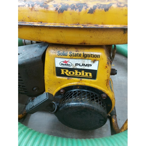 1343 - A yellow Robin PTG-202 petrol water pump with hose