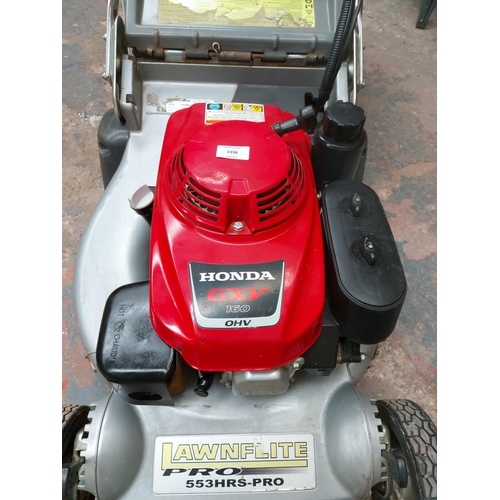 1356 - A red and silver Lawn Flight Pro 553 HRS petrol lawn mower with Honda GXP160 engine and grass collec... 