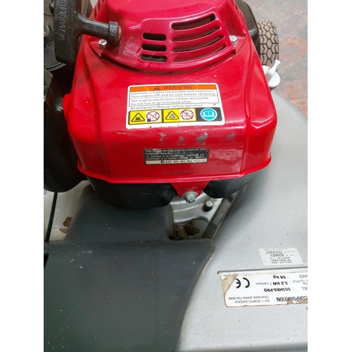 1356 - A red and silver Lawn Flight Pro 553 HRS petrol lawn mower with Honda GXP160 engine and grass collec... 