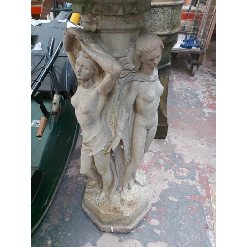 1382 - A cast stone pedestal bird bath with lady design support